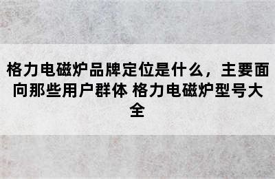 格力电磁炉品牌定位是什么，主要面向那些用户群体 格力电磁炉型号大全